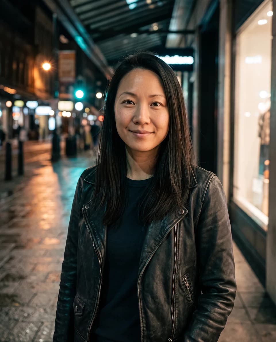 AI portrait against a city street at night — example 1