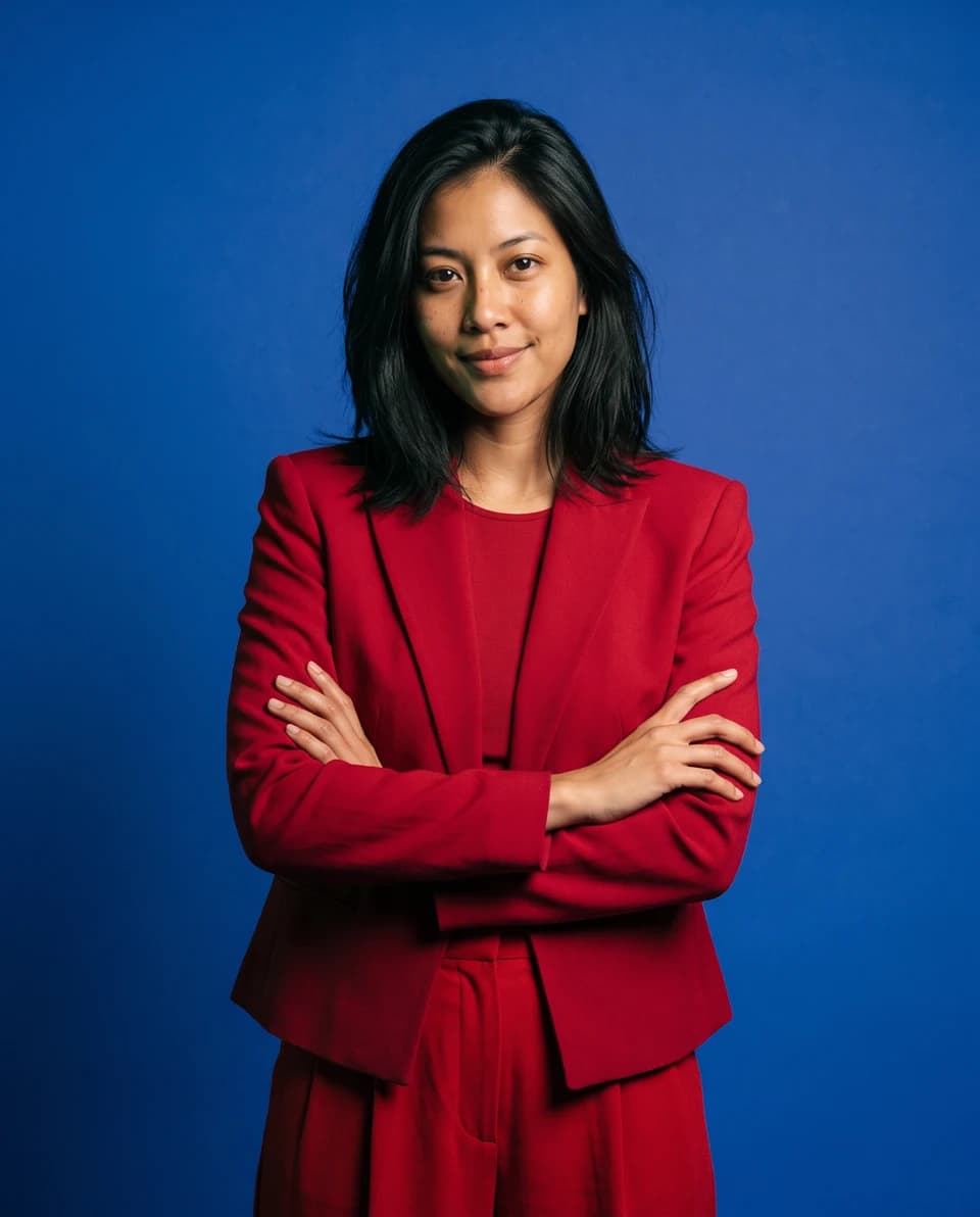 Fashion AI portrait with bold studio colour and styling — example 1